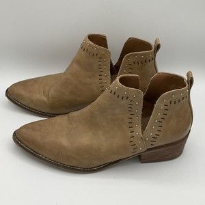 Madden Womens Studded Ankle Boots Size 9M Tan Cut Out Slip On Almond Toe